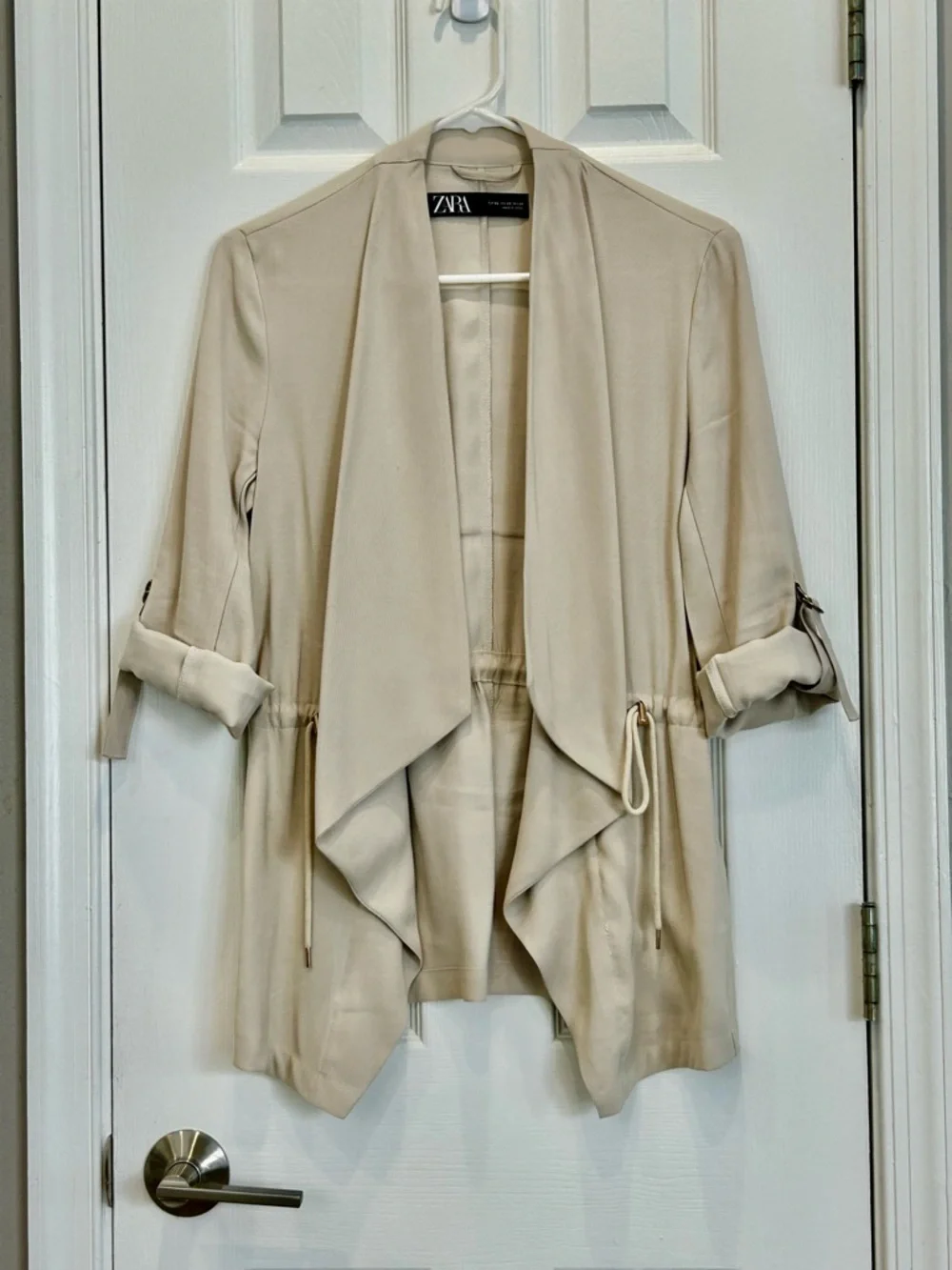 Zara Beige Drape Collar Asymmetric Blazer w/ Buckle Sleeves Sz 2-6 - Picture 2 of 6